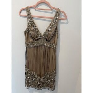 Vintage Sue Wong Nocturne Beaded Embroidered Mesh Cocktail Dress
